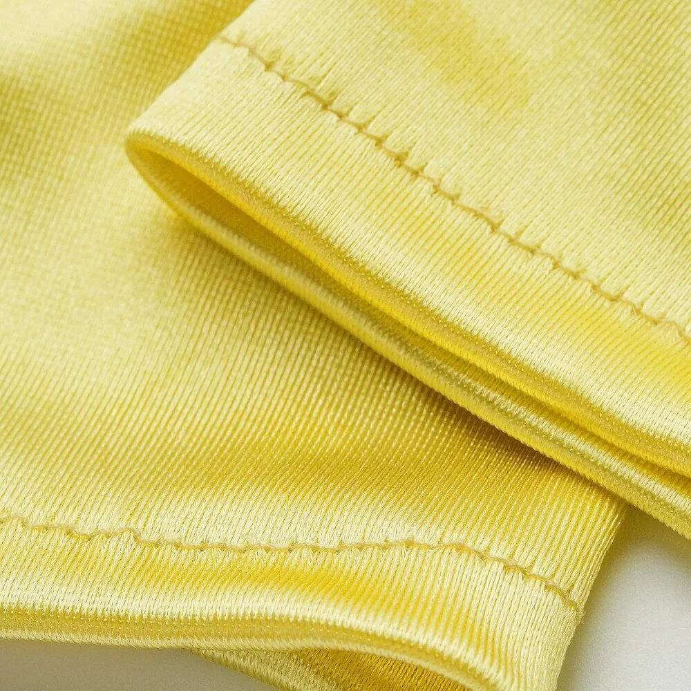 Women's Short Yellow Satin Silk Gloves Banquet Wedding Party Costume Accessories